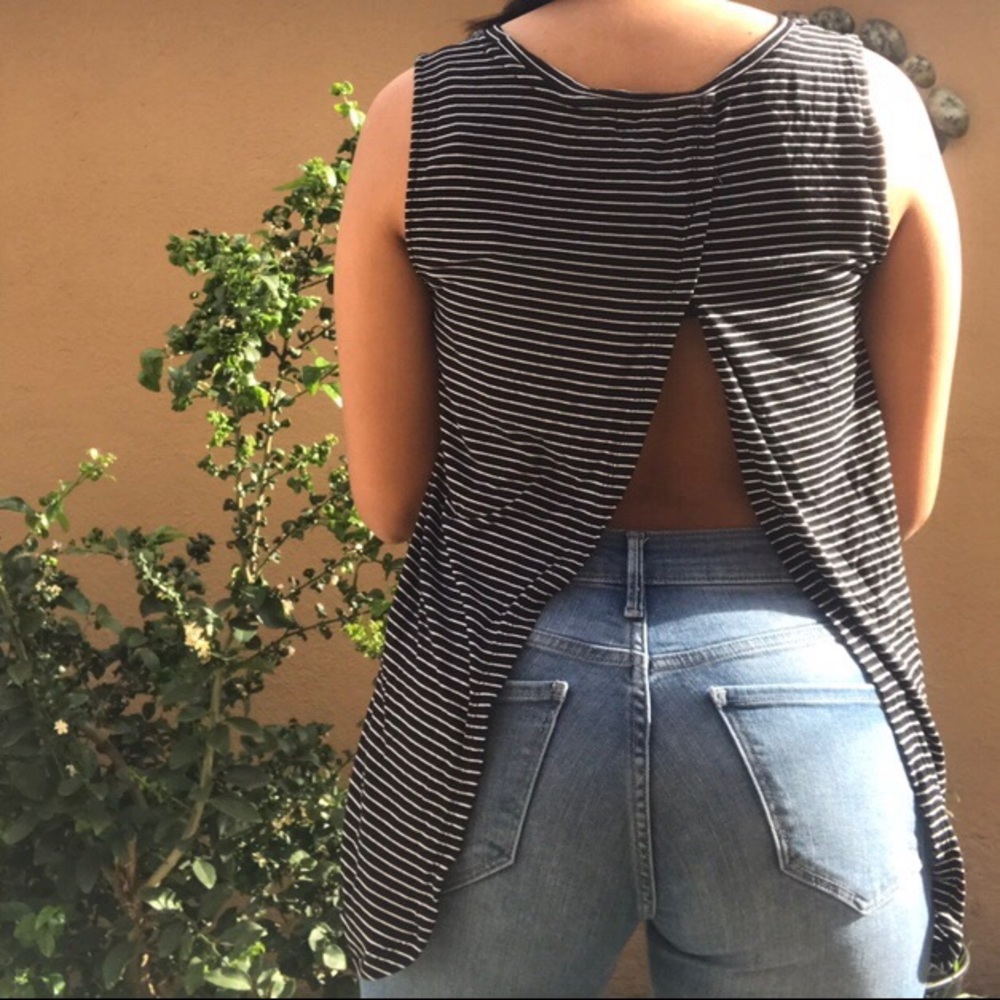 Black striped shirt.